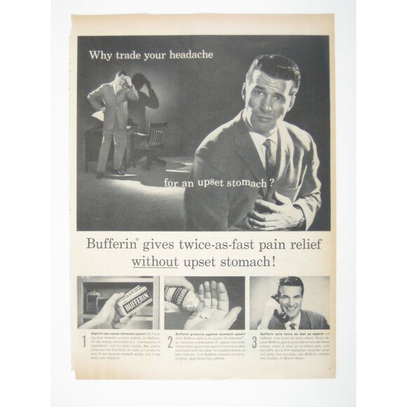Vintage Bufferin Pain Relief Advertisement Print Ad 1950s MOD Fashion - Picture 1 of 2